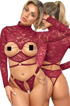 Abierta Fina Red Lace Set