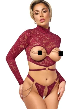 Abierta Fina Red Lace Set
