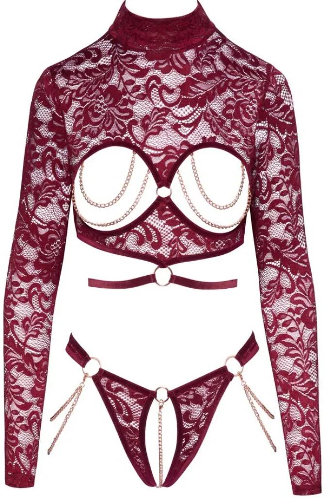 Abierta Fina Red Lace Set