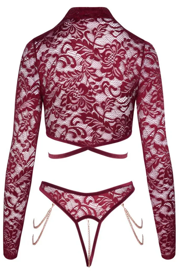 Abierta Fina Red Lace Set