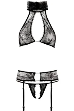 Abierta Fina Suspender Lingerie Set (XL)