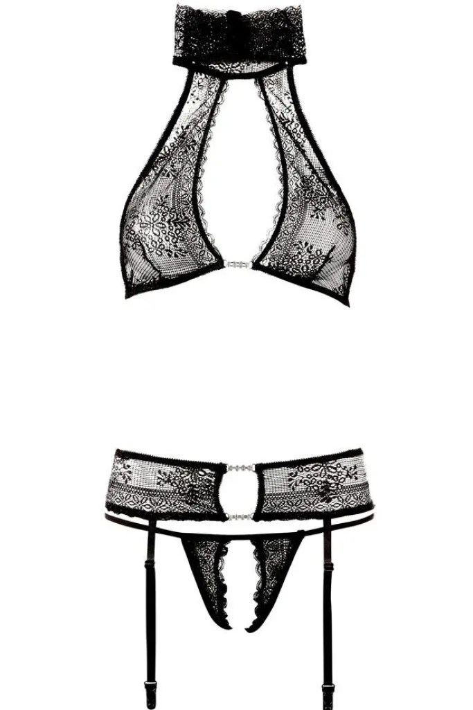 Abierta Fina Suspender Lingerie Set (XL)