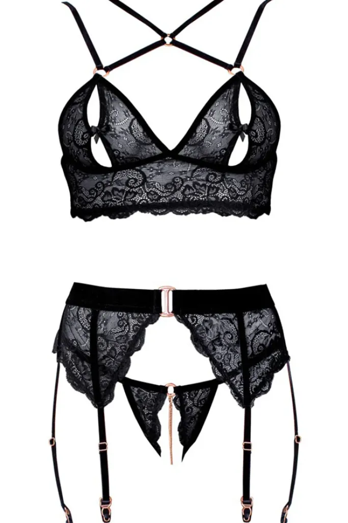Abierta Fina Suspender Lingerie Set