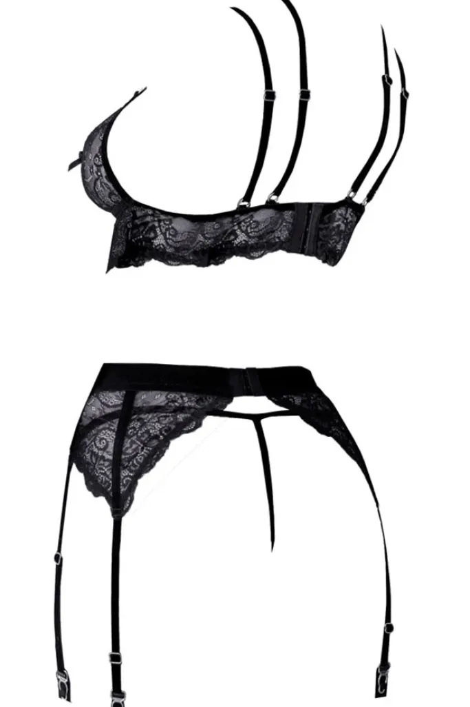 Abierta Fina Suspender Lingerie Set