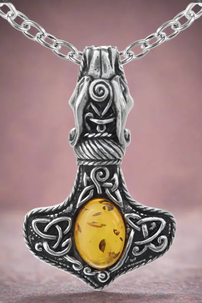 Alchemy Gothic Alchemy Amber Dragon Thor Hammer Pendant