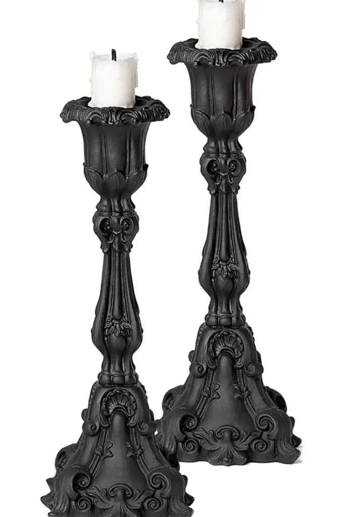 Alchemy Gothic Alchemy Black Baroque Candlesticks Pair