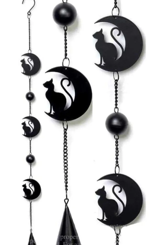 Alchemy Gothic Alchemy Black Cat and Moon Wind Chime