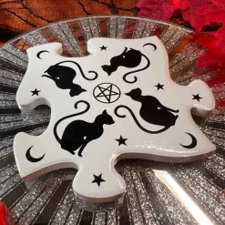 Alchemy Gothic Black Cats Jigsaw Coasters