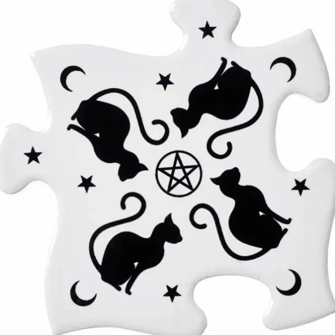 Alchemy Gothic Black Cats Jigsaw Coasters