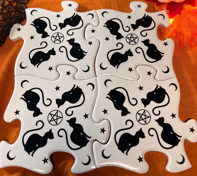 Alchemy Gothic Black Cats Jigsaw Coasters