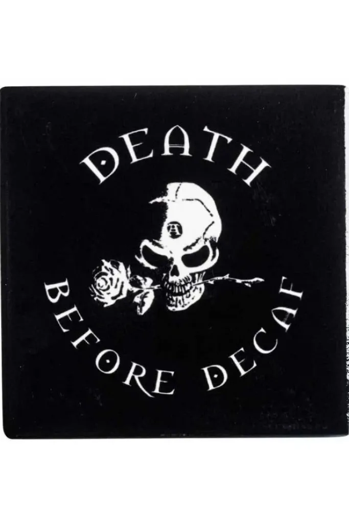 Alchemy Gothic Death Before Decaf Coaster