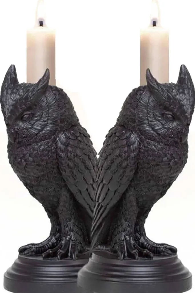 Alchemy Gothic Alchemy Owl of Astrontiel Candlestick Pair