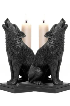 Alchemy Gothic Alchemy Ulula Noctis Wolf Candlestick Pair