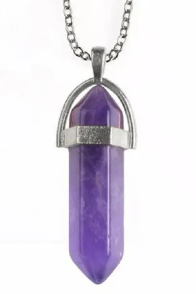 Gothic and Steampunk Jewellery Amethyst Crystal Pendant Necklace