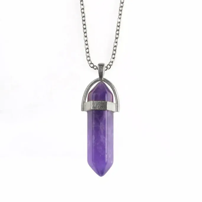 Gothic and Steampunk Jewellery Amethyst Crystal Pendant Necklace