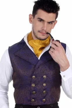 Pirate Dressing Aristocrat Steampunk Waistcoat Blue Gold