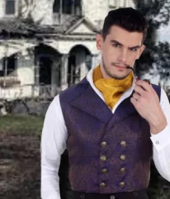 Pirate Dressing Aristocrat Steampunk Waistcoat Blue Gold