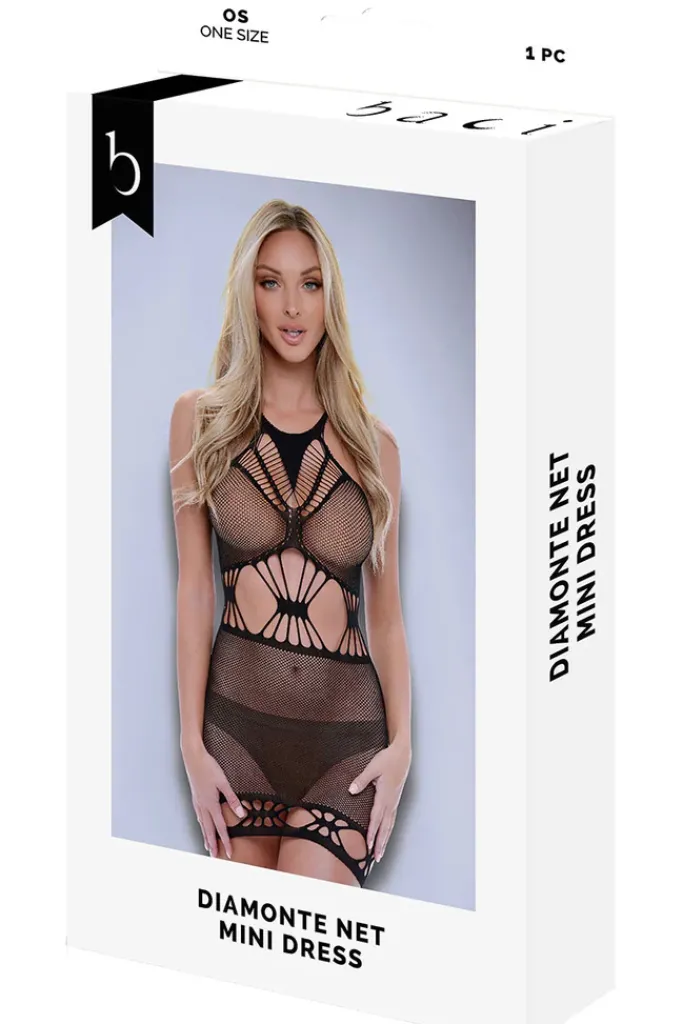 Baci Lingerie Baci Diamonte Net Mini Dress Black