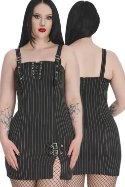 Banned Black Core Pinstripe Slit Dress