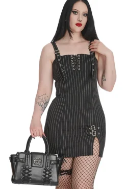 Banned Black Core Pinstripe Slit Dress