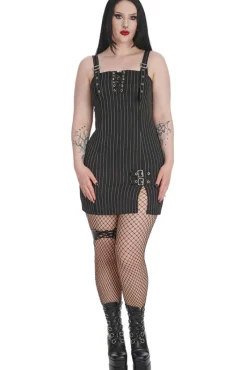 Banned Black Core Pinstripe Slit Dress