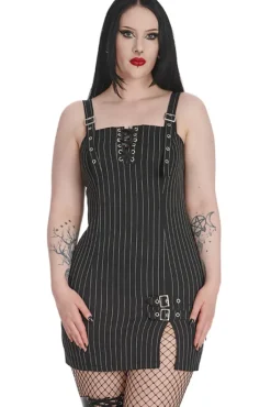 Banned Black Core Pinstripe Slit Dress