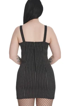Banned Black Core Pinstripe Slit Dress