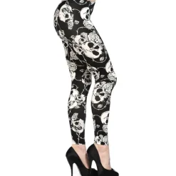 Banned Black White Skull Rose Barbwire Leggings