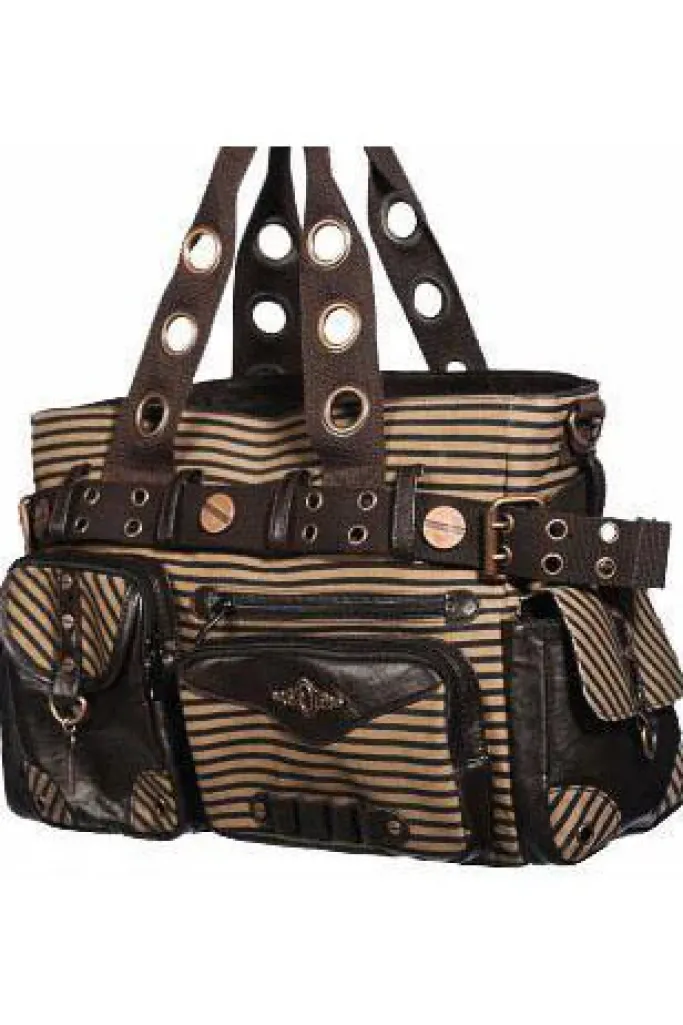 Banned Brown Striped Steampunk Shoulder Bag