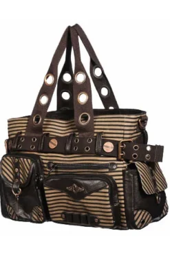 Banned Brown Striped Steampunk Shoulder Bag