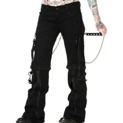 Banned Ladies Zip off Bondage Trousers/Shorts Black Chains