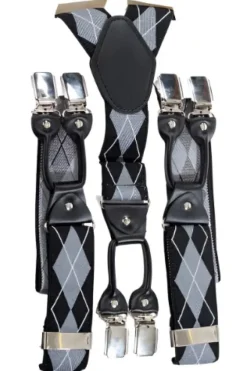 Banned Rockabilly Braces Argyle Grey