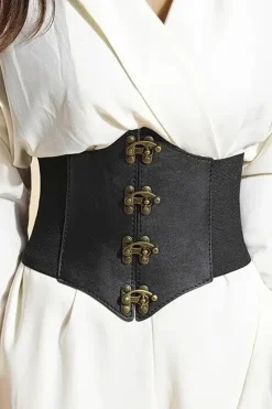 Gothic Accessories Black Corset Style Waist Belt with C-Lock Fastening