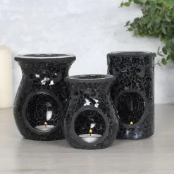 Something Different Black Crackle Pillar Oil Burner