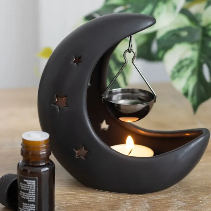 Something Different Black Crescent Moon Hanging Oil Burner