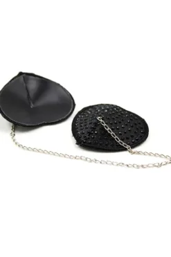 Nipple Pasties Black Diamante Heart Pasties with Chain