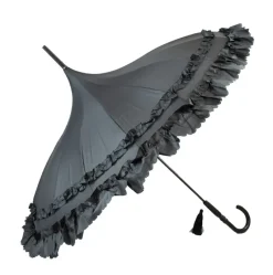 Soake Black Frilled Pagoda Umbrella / Parasol