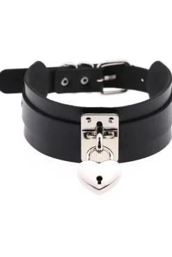Gothic Collars Black Heart Padlock Collar