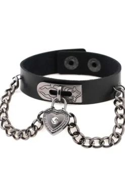 Gothic and Steampunk Jewellery Black Heart Wrist Cuff Bracelet