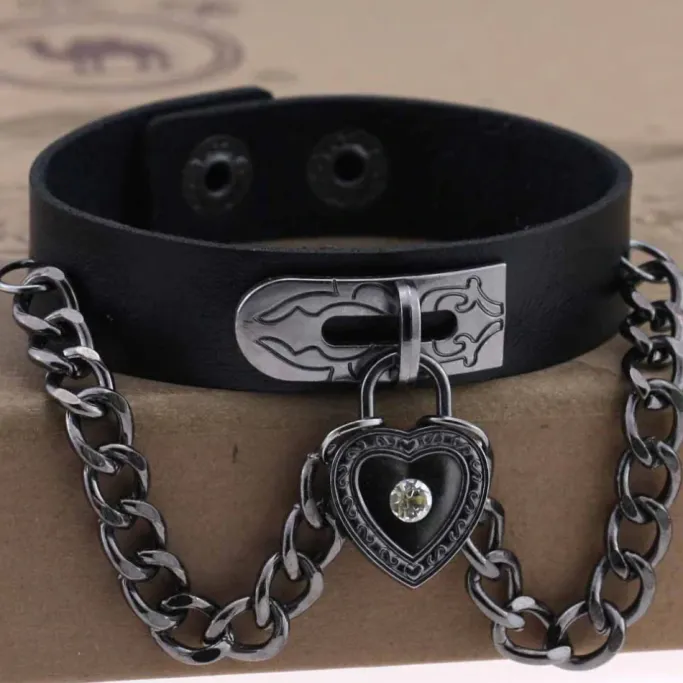 Gothic and Steampunk Jewellery Black Heart Wrist Cuff Bracelet