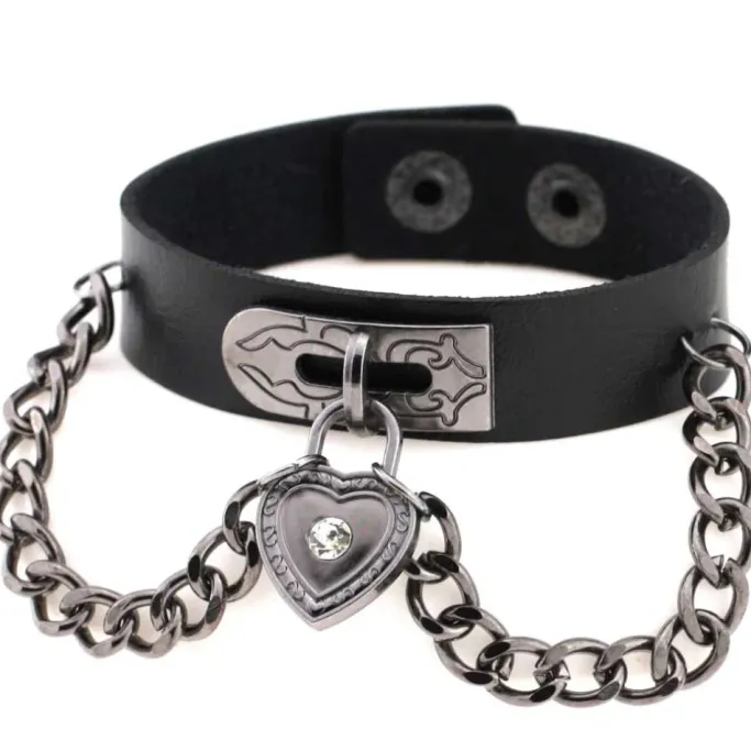 Gothic and Steampunk Jewellery Black Heart Wrist Cuff Bracelet
