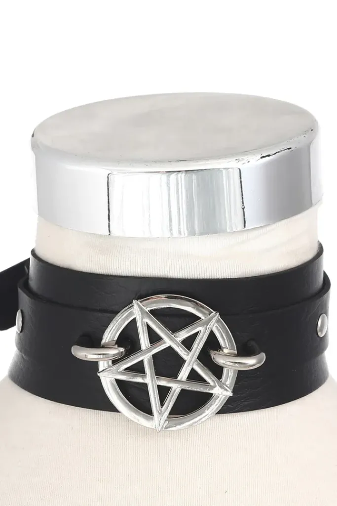 Gothic Collars Black Pentagram Collar