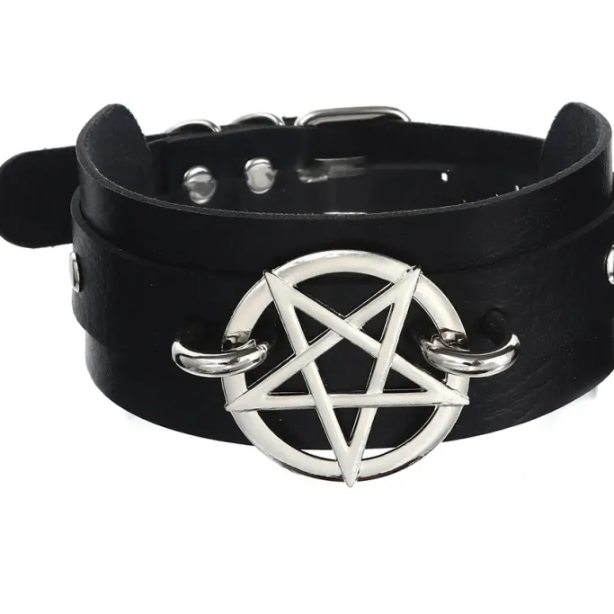 Gothic Collars Black Pentagram Collar