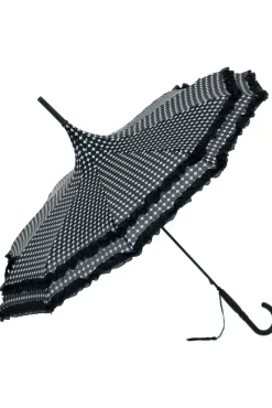 Soake Black Polkadot Frilled Pagoda Umbrella / Parasol