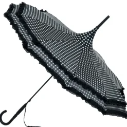 Soake Black Polkadot Frilled Pagoda Umbrella / Parasol