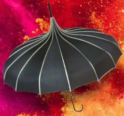 Soake Black Ribbed Pagoda Umbrella / Parasol