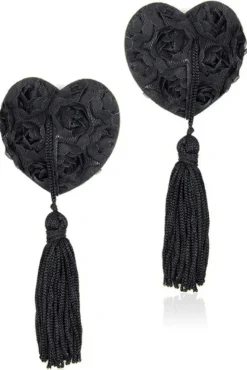 Nipple Pasties Black Rose Heart Nipple Tassels