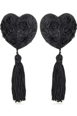 Nipple Pasties Black Rose Heart Tassles