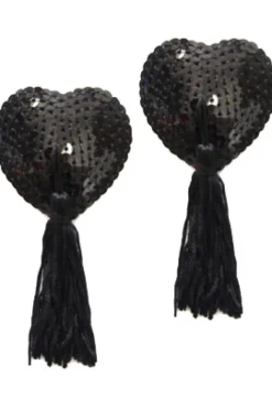 Nipple Pasties Black Sequin Heart Nipple Tassels