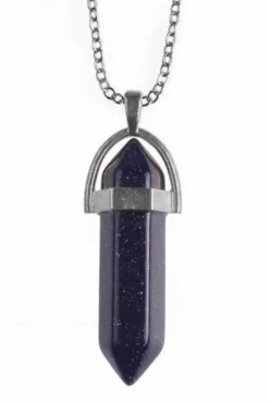 Gothic and Steampunk Jewellery Blue Goldstone Crystal Pendant Necklace